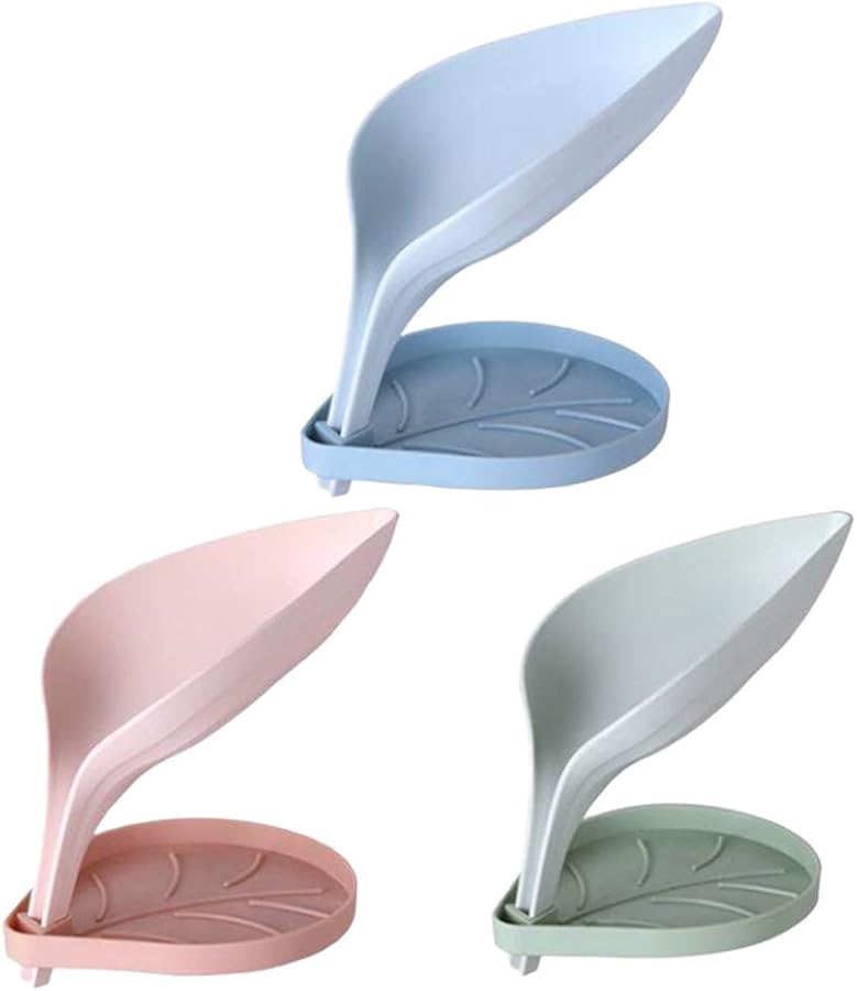 Green Leaf Shaped Soap Dish Double Layer Draining Case for Kitchen Bathroom 3 Pack - Image 1